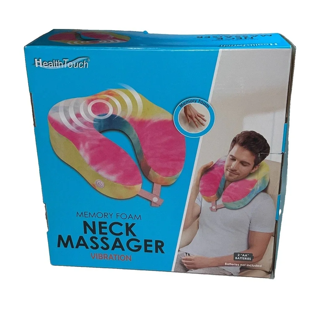 Health Touch Memory Foam Neck Massager Vibration Travel Pillow Colorful New